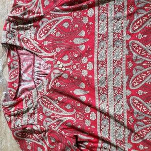 VINMATTO Red/Tan dark Floral Paisley short sleeve Blouse. SZ. XL EUC